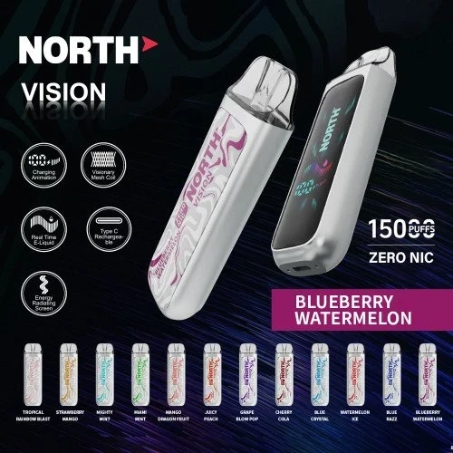 North Vision 15K Puffs 15ML Zero Nicotine Disposable Device With Visionary Mesh Coil & Energy Radiating Screen - Display of 5