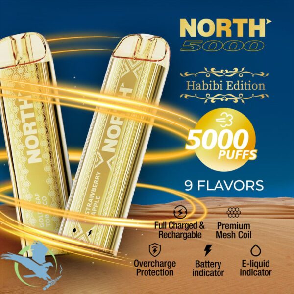 North Habibi Edition 10ML 5000 Puffs Disposable Vape Device With Premium Mesh Coil & E-liquid & Battery Indicator - Display of 10