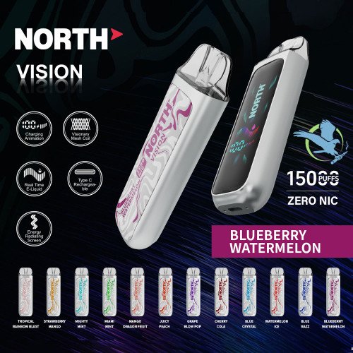 North Vision 15K Puffs 15ML Zero Nicotine Disposable Device With Visionary Mesh Coil & Energy Radiating Screen - Display of 5