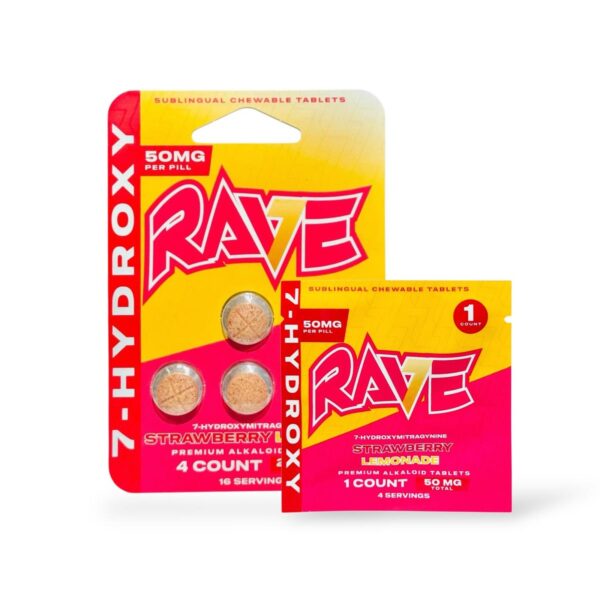 Rave 7-Hydroxy Sublingual Chewable Tablets Strawberry Lemonade 50mg per Tablet