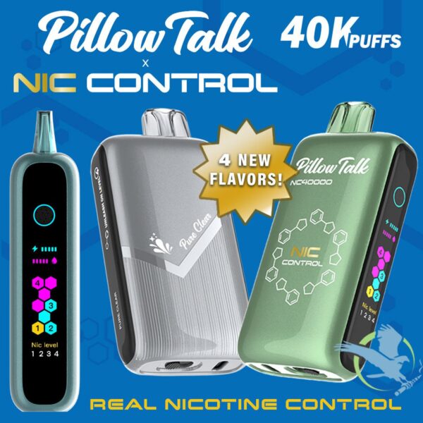 Pillow Talk Nic Control NC40000 Puffs 20ML Disposable Device With Touch To Adjust Nic Level & LED Screen - Display of 5