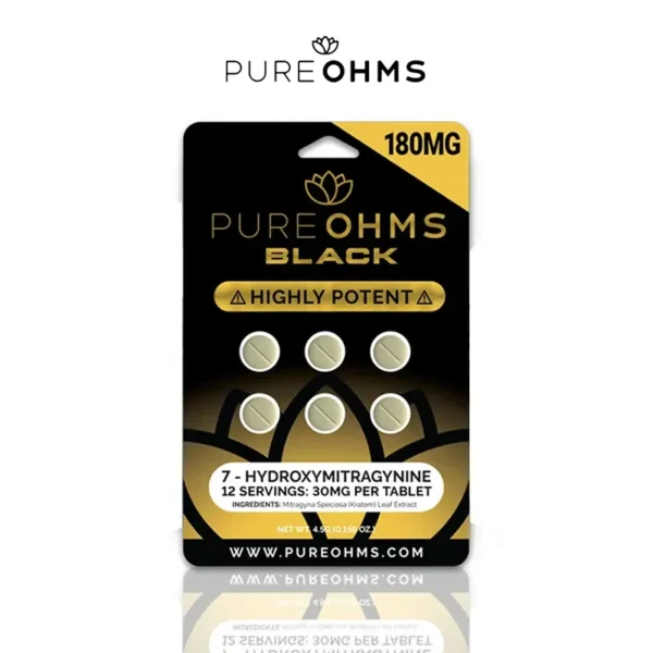 PURE OHMS BLACK 7 HYDROXY KRATOM TABLETS 30MG/6CT/10PK