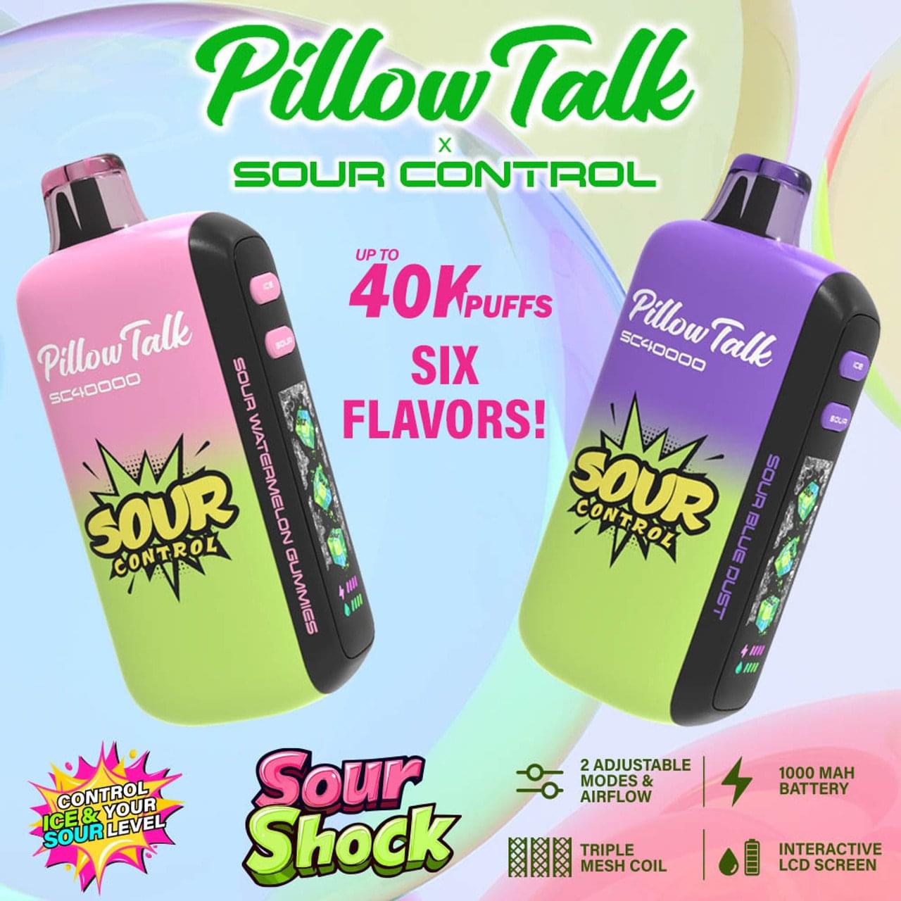 Pillow Talk Sour Control SC40000 Puffs 20ML Disposable Device With Ice & Sour Control - Display of 5